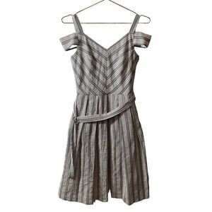 White House Black Market Cold-Shoulder Striped Seersucker Sundress Size 2
